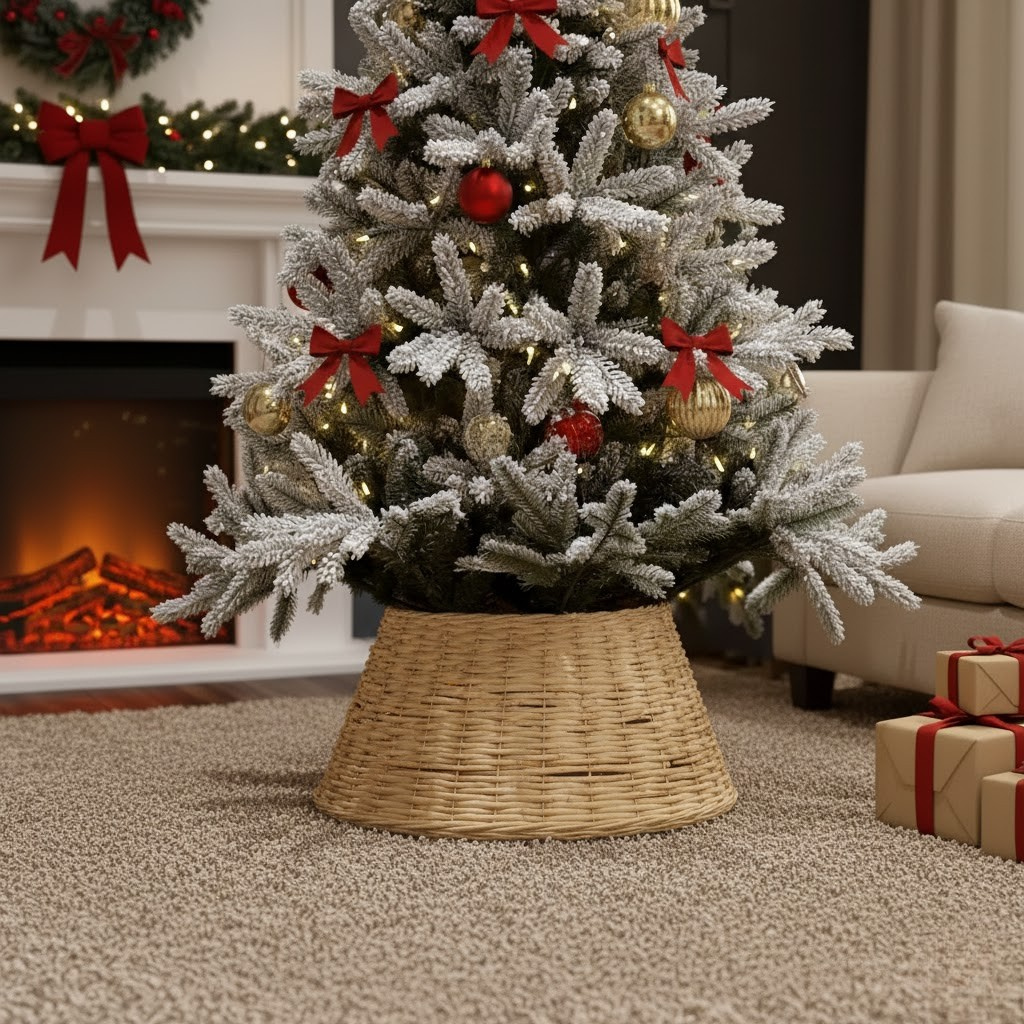 Cache pied en jacinthe d'eau tissée marron