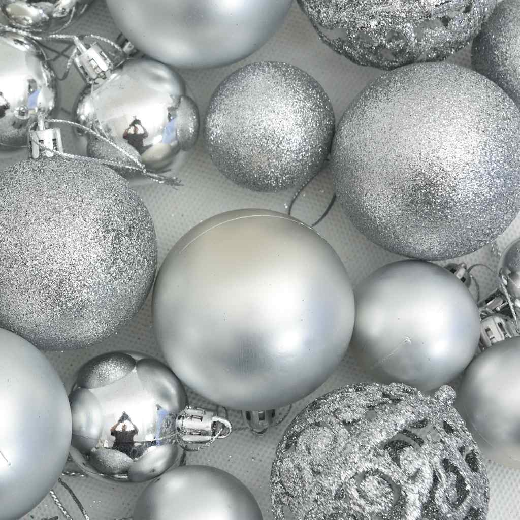 Ensemble de boules de Noël argent en polystyrène – 105 pièces