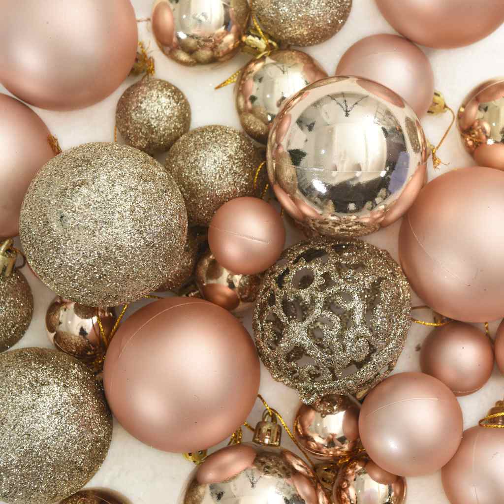 Ensemble de boules de Noël doré rose en polystyrène – 105 pièces