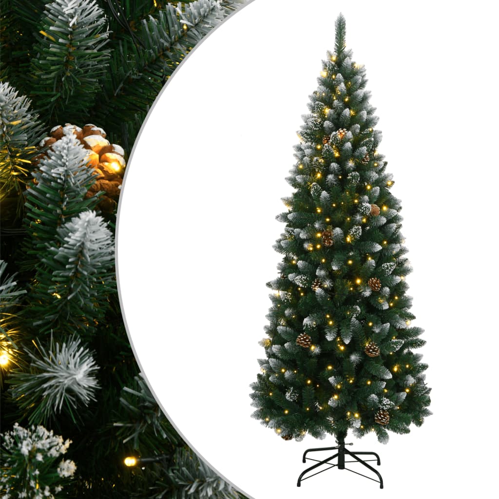 Sapin de Noël Artificiel Vert avec Guirlande LED Blanc Chaud