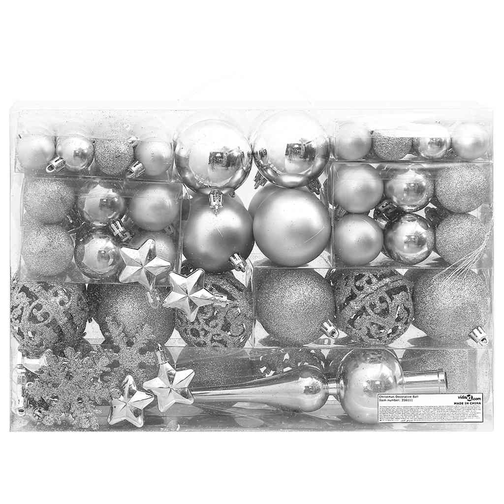 Ensemble de boules de Noël argent en polystyrène – 105 pièces